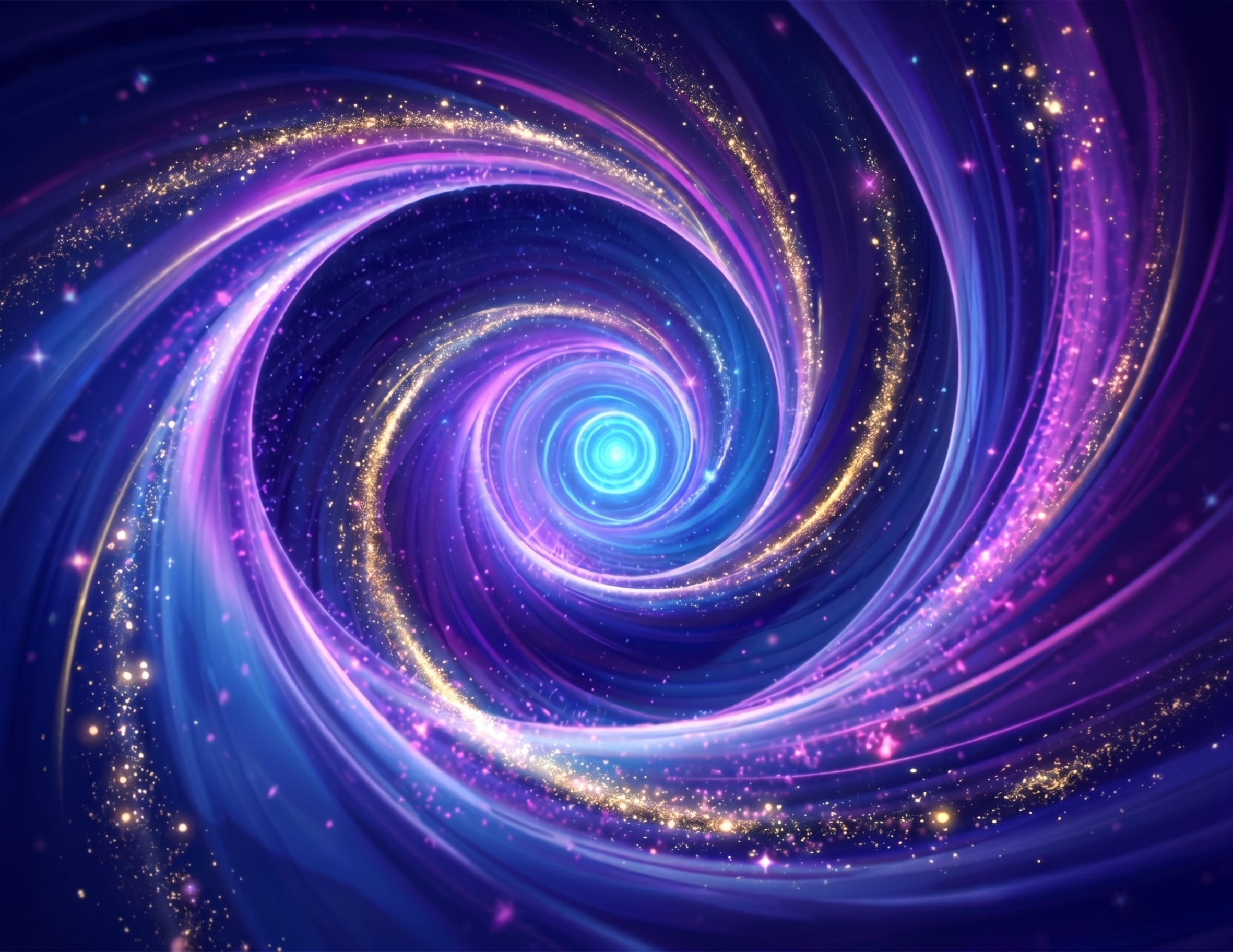 A swirling vortex of purple, blue, and gold light